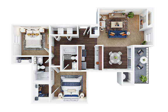 Meridian floor plan 2 bed 2 bath 938-956 sq. ft. at Folsom Ranch, Folsom, CA, 95630